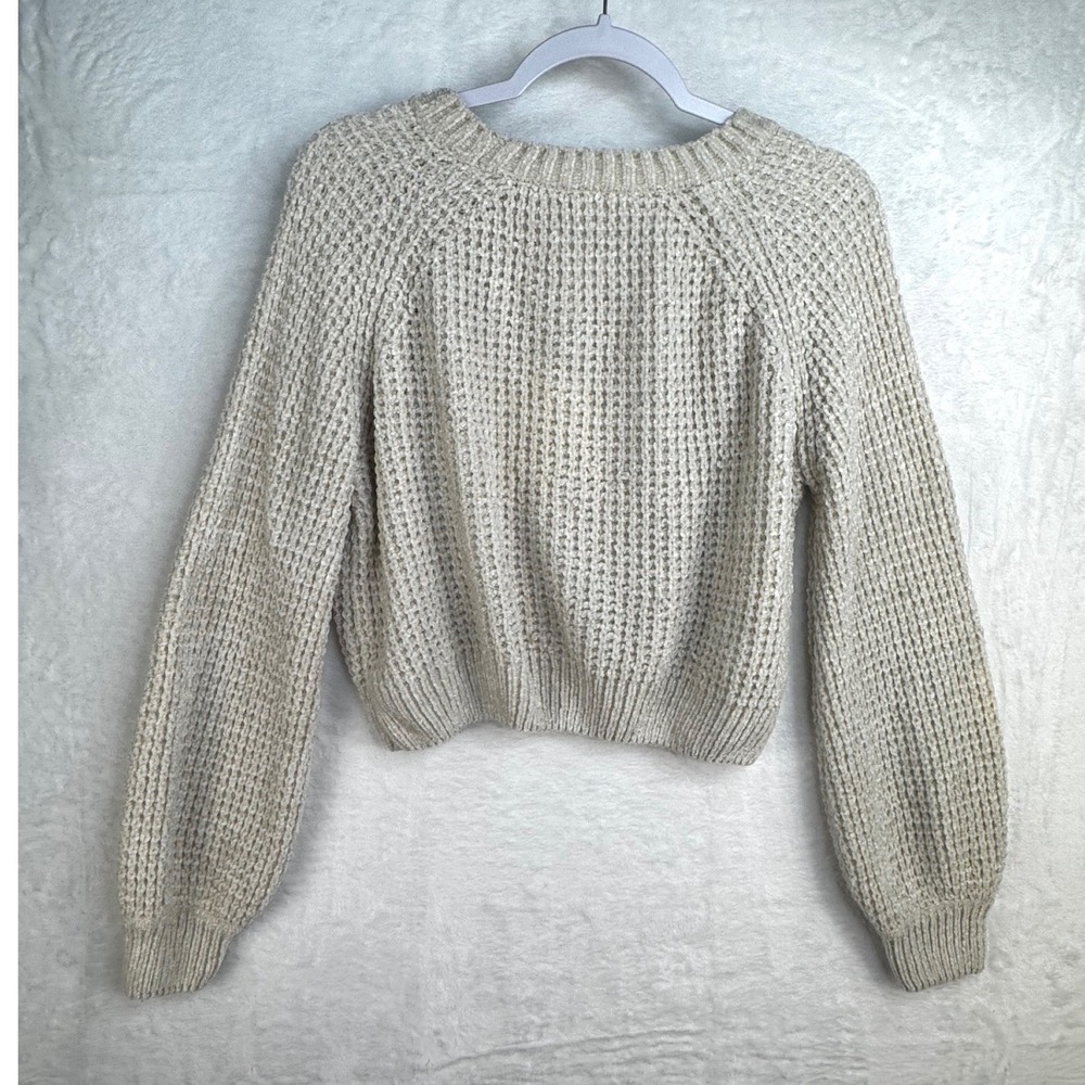 Altard State Chenille Waffle Knit Sweater Medium Oatmeal Cream Balloon Sleeve - Picture 6 of 11